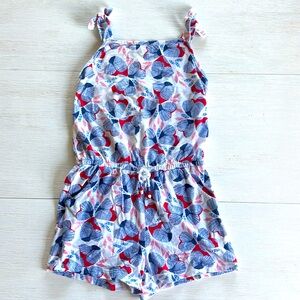 Cat & Jack Butterfly Floral Cotton Blend Drawstring Short Romper Size M (7/8)
